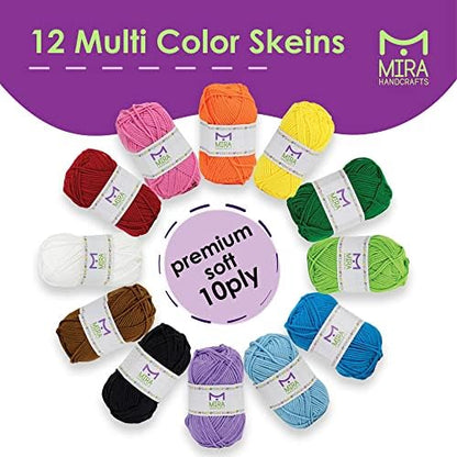 Mira HandCrafts 12 Acrylic Yarn Skeins - Crochet and Knitting Starter Kit for Colorful Arts and Crafts with 1,312 Yards of Multicolored Thread - Make Amigurumi, Granny Squares, Scarves, and Throws - Image 3