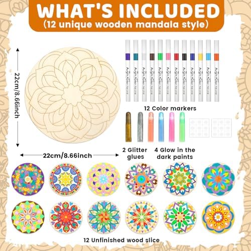 12 Pcs Wooden Mandala Painting Set, Painting Art Craft Kits for Kids Adults - Image 2
