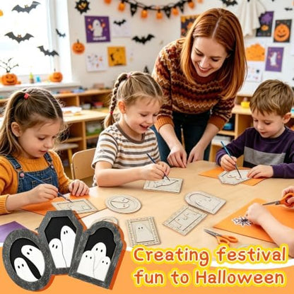 12 Pcs Halloween Crafts Wooden Ghost DIY Frames Decorating Unfinished Wood Painting Ghost Craft Ornaments Fall Halloween Arts and Crafts Kits for Adults Kids Haunted House Activities Party Supplies - Image 7