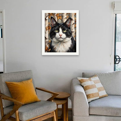 TAOPAOLAB Tuxedo Cat Paint by Numbers Kit for Adults - DIY Black and White Cat in Autumn Forest Painting on Canvas 16x20In, Acrylic Paint Set, Suitable for Beginners, Art for Home Decoration or Gifts - Image 4