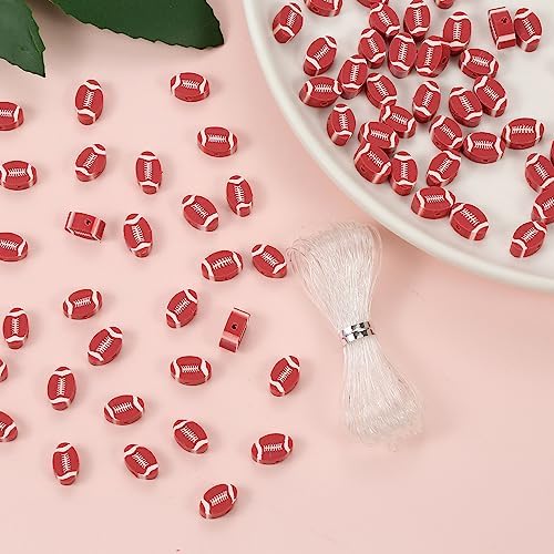 100pcs Sports Polymer Clay Beads Rugby Ball Beads DIY Jewelry Making for Earring Bracelet Necklace Key Chains Craft Accessories (Rugby Ball) - Image 2