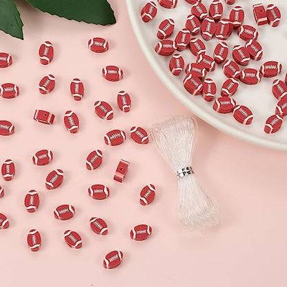 100pcs Sports Polymer Clay Beads Rugby Ball Beads DIY Jewelry Making for Earring Bracelet Necklace Key Chains Craft Accessories (Rugby Ball) - Image 2