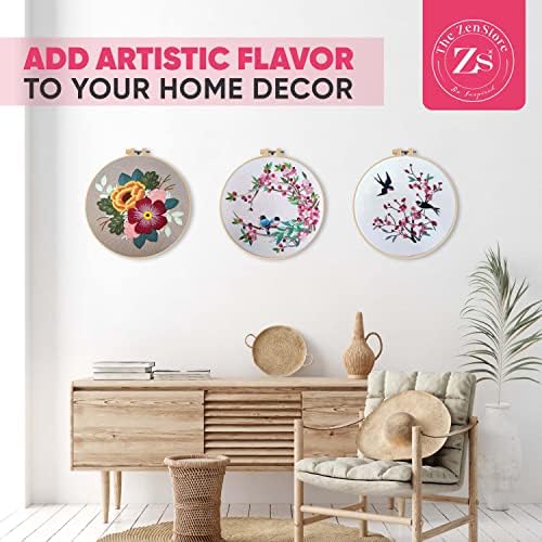 The ZenStore Birds & Flowers Embroidery Kit for Adults – Beginner DIY Hand Embroidery Set with Hoop, Stamped Fabric, Thread & Needles – Floral and Plant Pattern Sewing Craft Kit for Women & Teens - Image 6