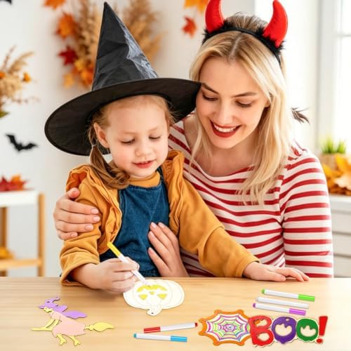 WOHOHOHO 45PCS 10 Designs Halloween Unfinished Paintable Blank with Tray - Image 7