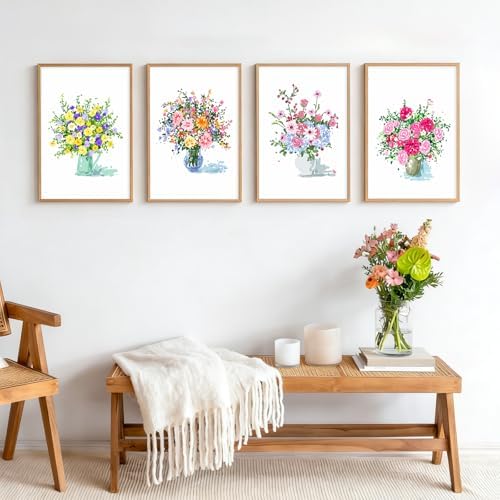 4 Pack Framed Paint by Numbers Kit for Adults Beginner with Wooden Easel, Flowers Vase Easy Paint by Numbers with Frame, DIY Adult Paint by Numbers Kits on Canvas Framed for Home Decor Gift 8x12 Inch - Image 2