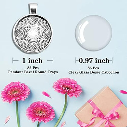 170Pcs Pendant Trays Kit, Round Cabochon and Tray, Alloy Tray Charms Bulk, Bezel Pendant Trays for Homemade Jewelry, Necklaces, DIY Crafts, Resin Art, Paint Pour Skins and Costume Jewelry - Image 2
