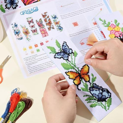ORIGACH 6 Set Butterfly & Flower Cross Stitch Bookmark Kit for Beginner - Image 6