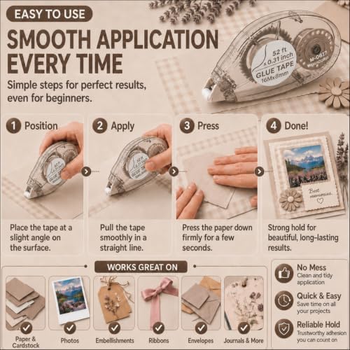 MARCADORUS Double Sided Tape Roller, Scrapbook Tape Runner Extra Long 52Ft - Image 7