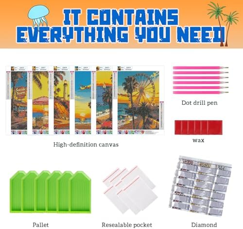 DOTSOPS 6 Pack Coastline Diamond Painting Kits for Adults Round Full Drill - Image 3