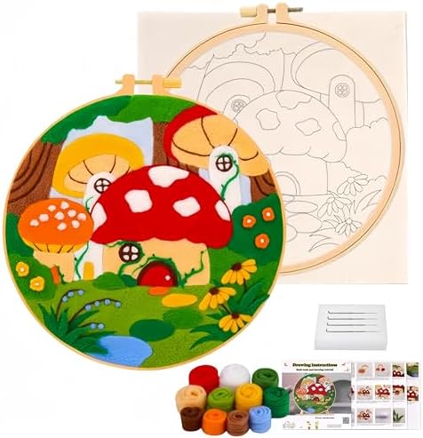 Hilsayum Mushroom Pattern Needle Felt Painting Kit,Felt Kits for Adults,Needle Felting Kits, Wool Felt Painting Wool Felting Picture Kit Beginner (Mushroom A) by Hilsayum