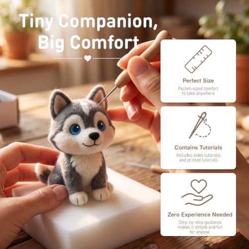 FACE N FACE DIY Needle Felting Kit Cute Husky Puppy – Needle Felting Starter Kit with Fiber Roving, Needles, Felting Pad & Instructions | Felted Animal Dog Kit for Beginners Adults | DIY Craft Gift - Image 5