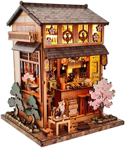 Book Nook Kit, DIY Miniature House Kit for Adults & Teens, Japanese Street Shop Scene Bookshelf Insert Decor with LED, 3D Wooden Puzzle Gift for Book Lovers (Sakura Street Shop) by Reenovan