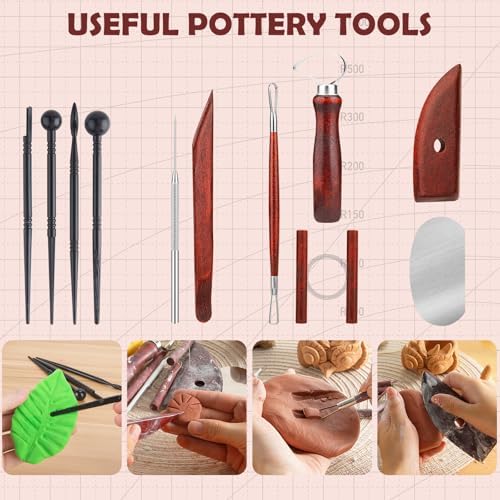 12PCS Pottery Tools Kit, Polymer Clay Tools Set for Sculpting, Air Dry Clay Tools, Ceramic Tools for Carving, Modeling, Molding, Shaping, Dotting, Trimming, Arts Crafts Supplies, Adults, Beginners - Image 3