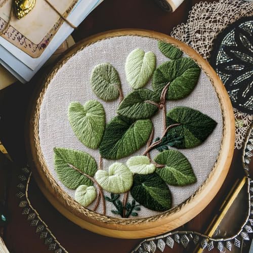 FONNUY Green Plants Embroidery Kit, Cross Stitch Kits for Beginners, Handmade Crafts with Printed Patterns for Beginner Adults, Easy to Follow Color Thread Needlework, 8'' Hoop (Luxuriant) - Image 4