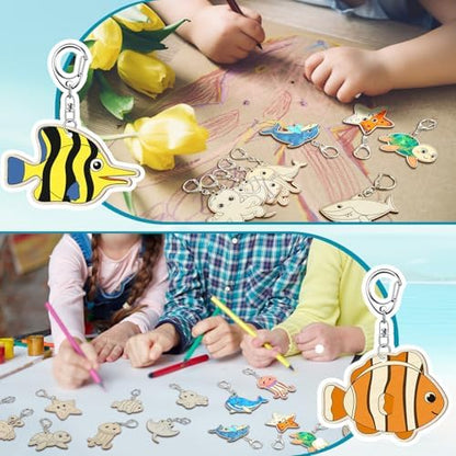 Trnayi 36 Pcs Sea Life Unfinished Wood Keychain Color Your Own DIY Craft - Image 5