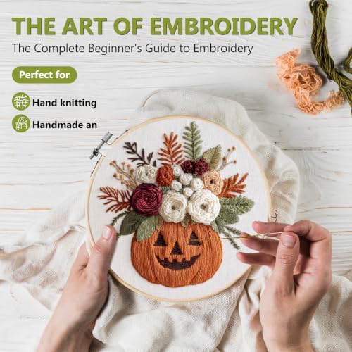 Santune Halloween Embroidery kit,Fall Needlepoint Cross Stitch Kits for Beginners Adult,Needle Point Sets,4 Embroidery,2 Hoops,Halloween Ornaments - Image 2