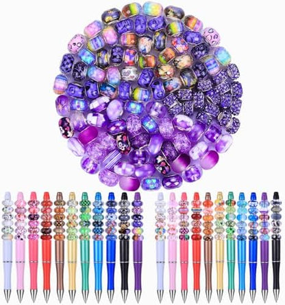 Aipridy Large Hole European Beads, Craft Supplies Kit，Assorted Mixed Color Lampwork Spacer Beads for DIY Bracelet Jewelry Making (100, Purple) by AIPRIDY