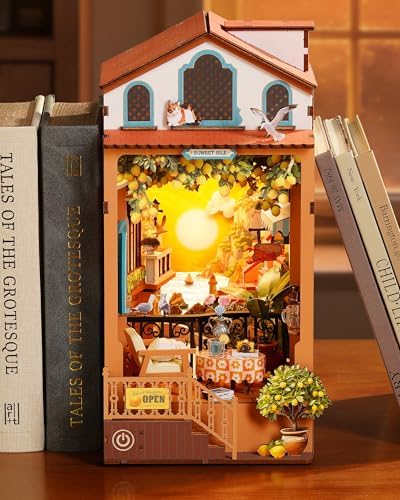 Rolife DIY Book Nook Kit Sunset Isle, 3D Puzzles Coastal Sunset Theme Miniature House Kit, Lemon Tree & Seaside View Decor for Bookshelf, Creative Gift for Adults - Image 2