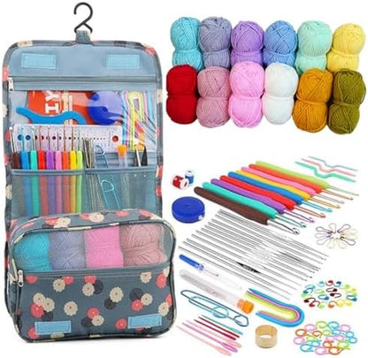 Hntess 118Pcs Crochet Kit for Beginners, Premium Knitting & Crochet Supplies Set with 12 Yarn Spools, 21 Crochet Hooks, 6 Sewing Needles & Storage Case, Complete Starter Crochet Kit for Adults by Hntess