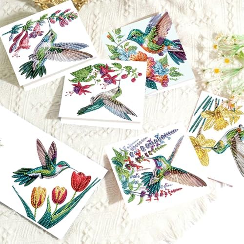 Tontut 6pcs Diamond Art Painting Kit Greeting Card, Balloon Puppy 5D DIY Diamond Handmade Holiday Glitter Greeting Card with Envelope, Holiday Gift Congratulation - Image 5