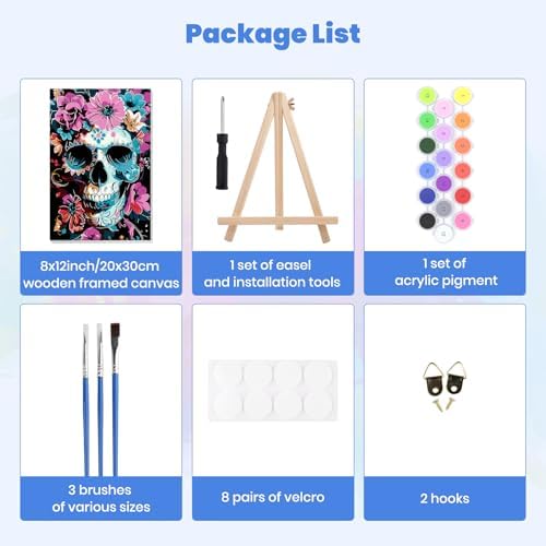 MXJSUA Floral Skull Framed Paint by Numbers for Adults Beginners, Easy Adults' Paint-by-Number Kits on Canvas with Easel, Acrylic Number Painting Crafts Gifts for Home Decor, 8x12 inch - Image 7