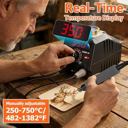 Preciva Wood Burning Kit, Wood Burning Pen 40W Adjustable Temperature 482°F ~ 1382°F, Wood Burning Tool Kit with 20pcs Soldering Tips & Digital Display Heat-Resistant Handle for Wood & Leather Crafts - Image 2