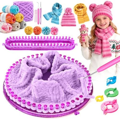 Knitting Loom Kit with Storage Bag,Looms,Yarn, Pom Pom Maker & Crochet Hook by DoubleCare
