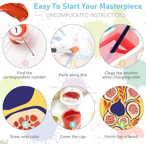 Offito 6 Pack Paint by Numbers Kit for Adults, Colorful Fruits, 8x12 Inch - Image 6