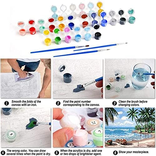cupmod 6 Pack Paint by Numbers for Kids and Adults- DIY Acrylic Painting Kits on Canvas Without Frame, Simple Flower Oil Painting for Home Wall Decor 12x16inch - Image 5