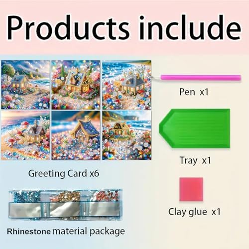 jinglinhh 6pcs Dream House Seaside Diamond Art Painting Greeting Cards with Envelopes, DIY Card Making Kits for Adults, Diamond Art Postcards Holiday Cards Craft Gifts - Image 3