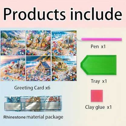 jinglinhh 6pcs Dream House Seaside Diamond Art Painting Greeting Cards with Envelopes, DIY Card Making Kits for Adults, Diamond Art Postcards Holiday Cards Craft Gifts - Image 3
