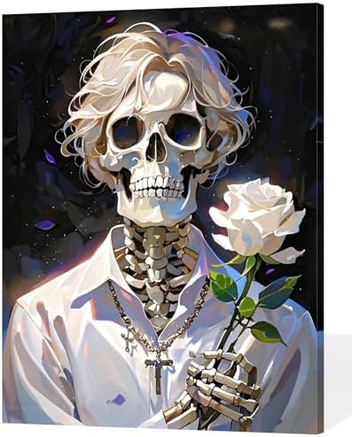 ACANDYL DIY Paint by Numbers Kit for Adults Paint by Numbers Beginner Halloween Canvas Painting by Number DIY Acrylic Oil Painting by Number on Canvas Skull for Arts Craft Decoration 16x20 in by ACANDYLPaintbyNumbersKits