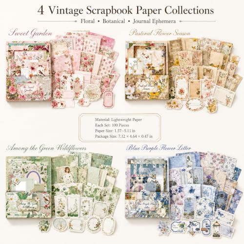 400Pcs Vintage Scrapbook Paper, 4-Theme Journaling Set - Image 2