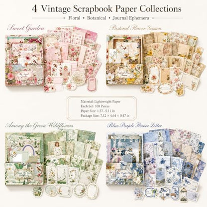 400Pcs Vintage Scrapbook Paper, 4-Theme Journaling Set - Image 2