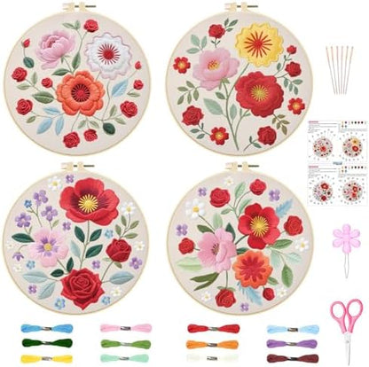 ORIGACH 4 Pack Floral Embroidery Kits for Beginners by ORIGACH