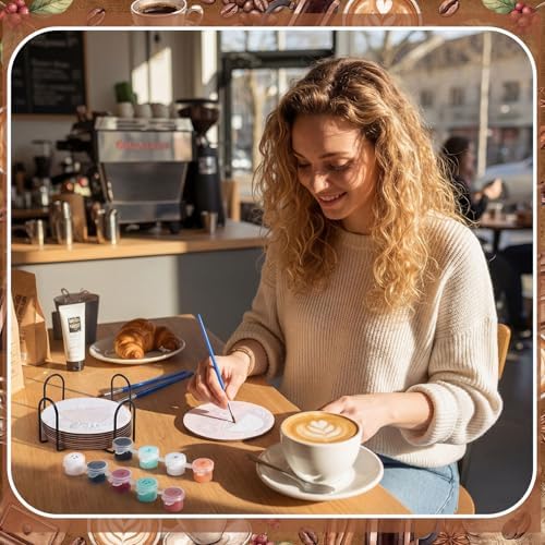 Reallnaive 8 Pcs Coffee Paint by Numbers Kit for Adults Wooden Coaster - Image 5
