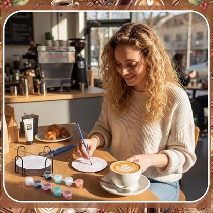 Reallnaive 8 Pcs Coffee Paint by Numbers Kit for Adults Wooden Coaster - Image 5