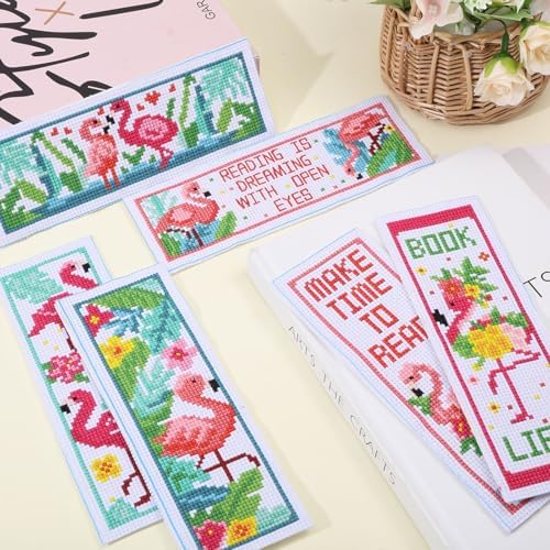 ORIGACH 6 Pcs Cross Stitch Bookmark Kit for Beginner Flamingo Bird Pattern Stamped Embroidery Stitch Kits for Starter DIY Bookmarks Printed Cross Stitch Kits for Book Lovers - Image 6