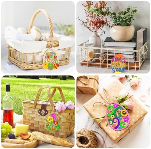 80PCS Wooden Easter Ornaments to Paint, 10 Styles DIY Blank Unfinished Wood Egg Cutouts Ornament for Crafts Hanging Decorations Happy Easter Hallow Egg Rabbit Bunny Butterfly Flower Hen - Image 5