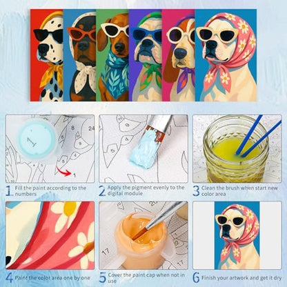 6 Pack Paint by Numbers Kit for Adults, Funny Dog Painting, 8x12 Inch - Image 5