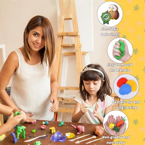 169 Pcs Air Dry Clay 120 Colors Modeling Model Magic Clay for DIY Molding Starter Kit with Sculpting Tools,Ultra Light Soft Non-Toxic Arts & Crafts Gift for Boys Girls Birthday Party Favors - Image 3