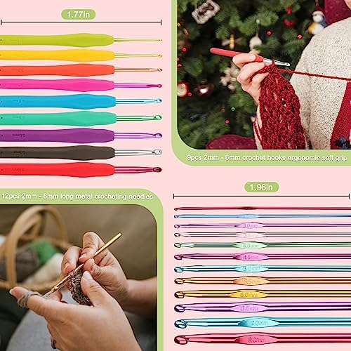 Katech 85 pcs Crochet Hooks Kit Knitting Accessories with Crochet Case, Small Sizes Crochet Hooks for Knitting Lace Yarn, Colorful Ergonomic Crochet Needles Set for Making Sweater, Bag and Hat (Green) - Image 3
