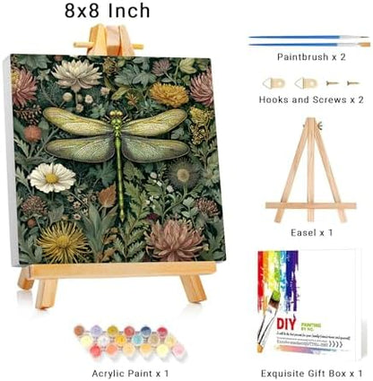 Framed Paint by Numbers Kit for Adults Beginner & Kids Ages 8-12 Dragonfly Adult Paint by Number Kits on Canvas with Easel Flower Painting by Numbers for Adults with Frame DIY Painting Kits 8x8 Inch - Image 2