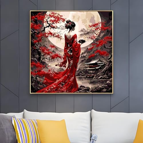 OJTOYART Paint by Number Kits for Adults, Oriental Lady & Moon Paint by Number Kits on Canvas, DIY Acrylic Watercolor Oil Colorful Painting by Number for Adults Home Decor 16 x 16 Inch - Image 3