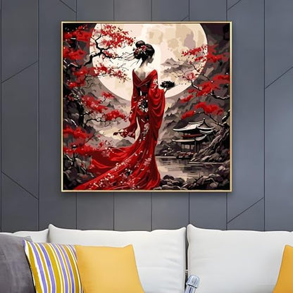OJTOYART Paint by Number Kits for Adults, Oriental Lady & Moon Paint by Number Kits on Canvas, DIY Acrylic Watercolor Oil Colorful Painting by Number for Adults Home Decor 16 x 16 Inch - Image 3