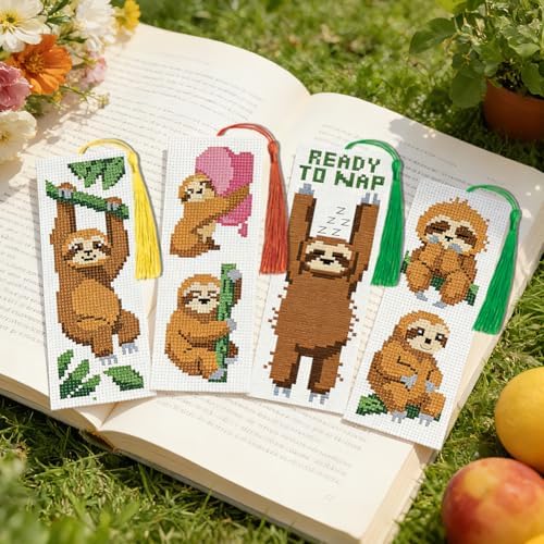 INFUNLY Sloth Words Cross Stitch Bookmark Kit 10x7.7 Funny Quote Cross Stitch Bookmark Set Nap Time Sloth Stamped Embroidery Bookmarks Kit DIY Embroidery Bookmarks for Book Lovers Craft Gift - Image 6