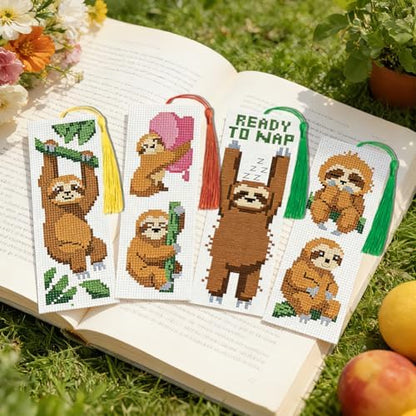 INFUNLY Sloth Words Cross Stitch Bookmark Kit 10x7.7 Funny Quote Cross Stitch Bookmark Set Nap Time Sloth Stamped Embroidery Bookmarks Kit DIY Embroidery Bookmarks for Book Lovers Craft Gift - Image 6