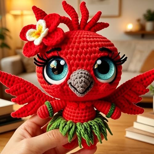 FRANDEK DIY Red Bird Crochet Kit for Adults, Cute Plush Animal Set - Image 3