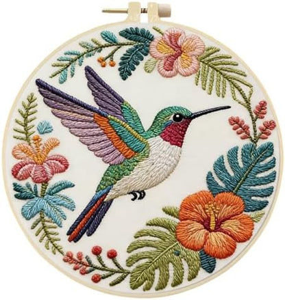 FRANDEK DIY Flower Hummingbird Stamped Embroidery Kit with Hoop for Adults by FRANDEK