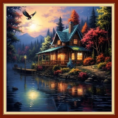 Joyhoor Cross Stitch Kits for Beginners Stamped Cross-Stitch Supplies Needlework preprint Embroidery Kits for Adults DIY Needlepoint Kits Embroidery Patterns 11CT-Night Moon Scenery 18x18 inchs by JoyhoorCrossStitchKits